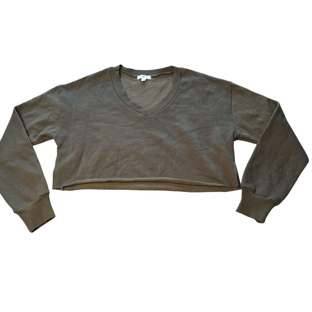 BP Sweater Womens XS Olive Green Cropped V Neck Long Sleeve Pullover Casual XS